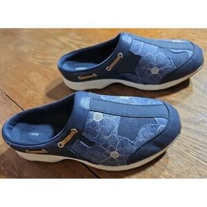 Easy Spirit Clogs Comfort Shoes Women's Sz 12M Floral Denim Slip On Navy Blue